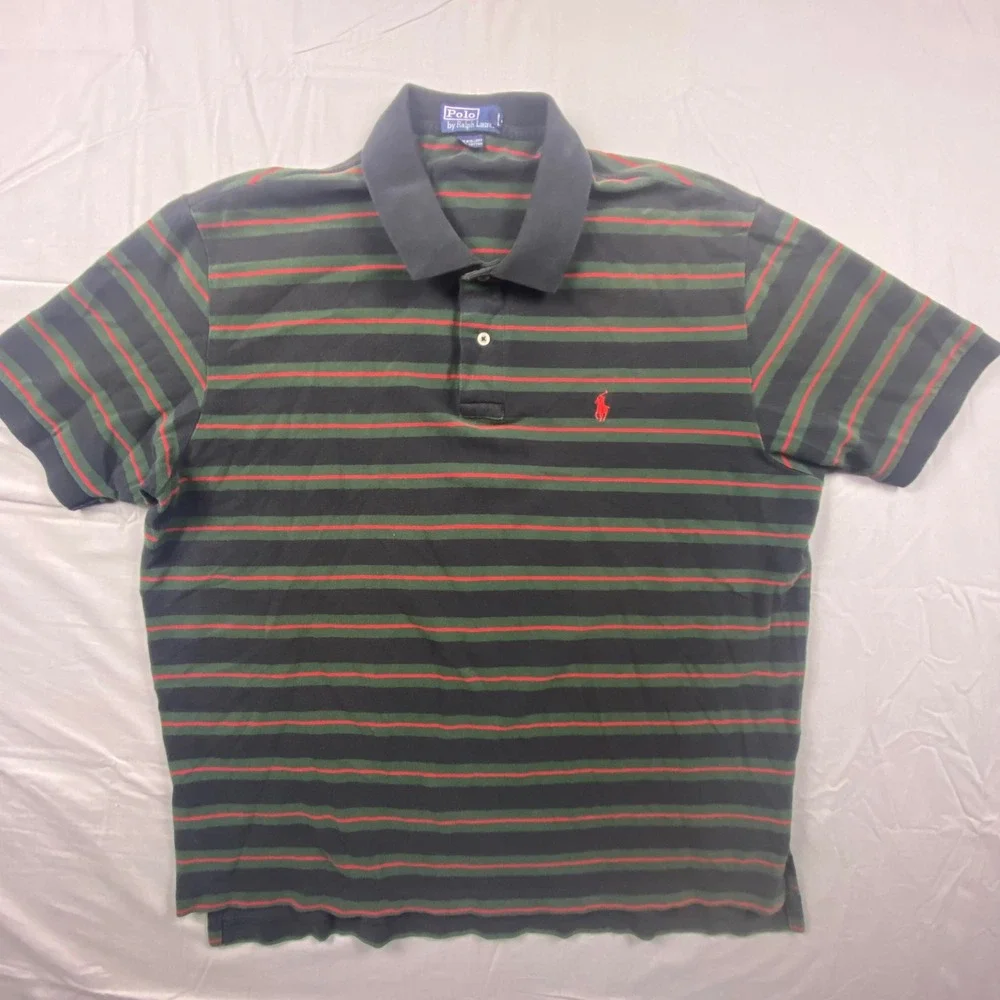 Polo Ralph Lauren XXL Striped Polo Shirt Blue Tag Green Gray Red Pony Vintage
